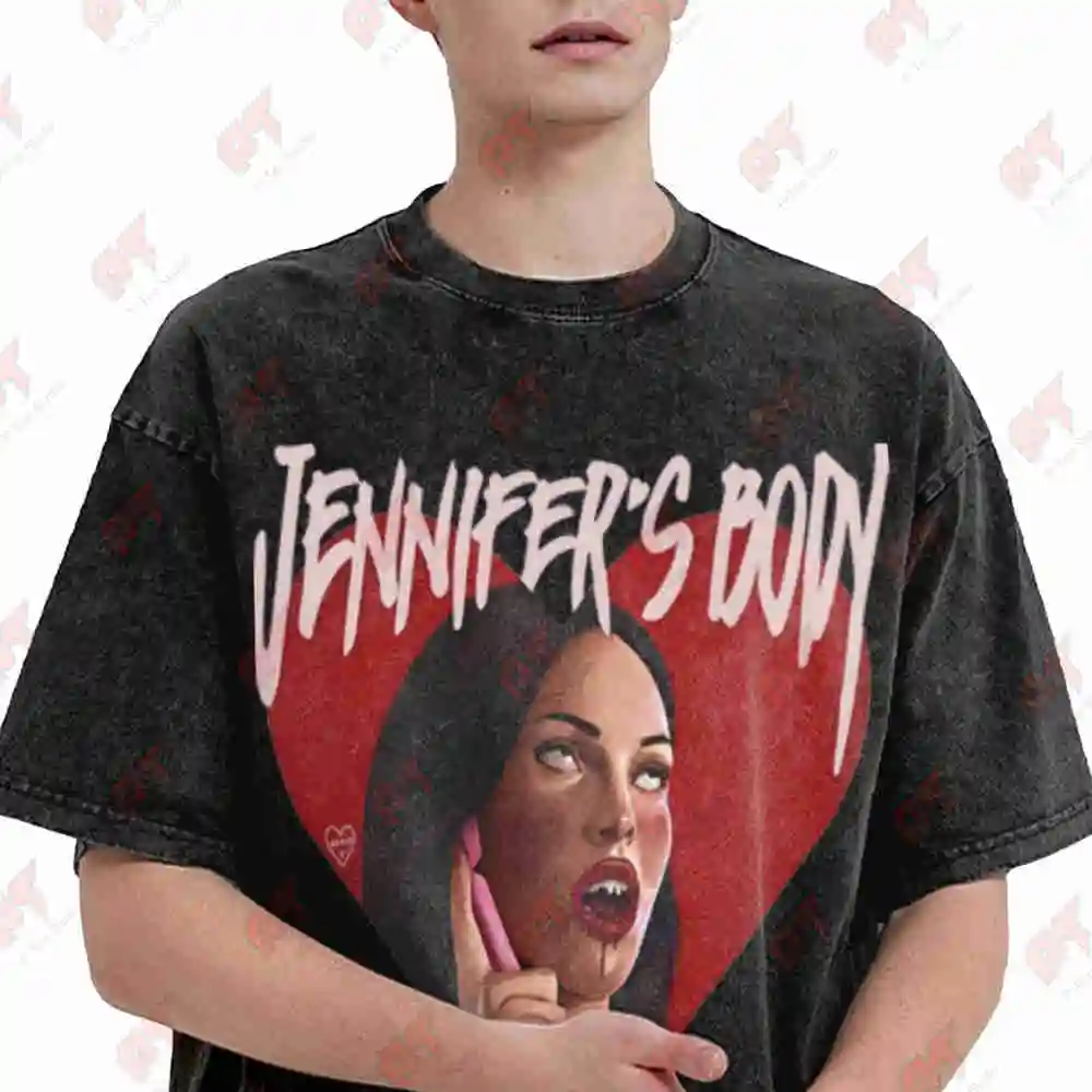 Jennifer's Body Heart Check Original Vintage Washed Tee Pure Cotton T-Shirt