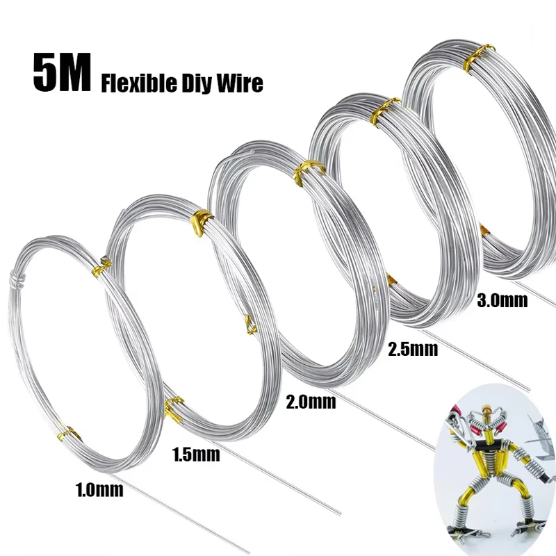 5m Flexible Aluminum Wire 1/1.5/2/2.5/3mm Anadized Aluminum Wire Soft DIY Jewelry Craft Versatile Painted Aluminium Metal Wire