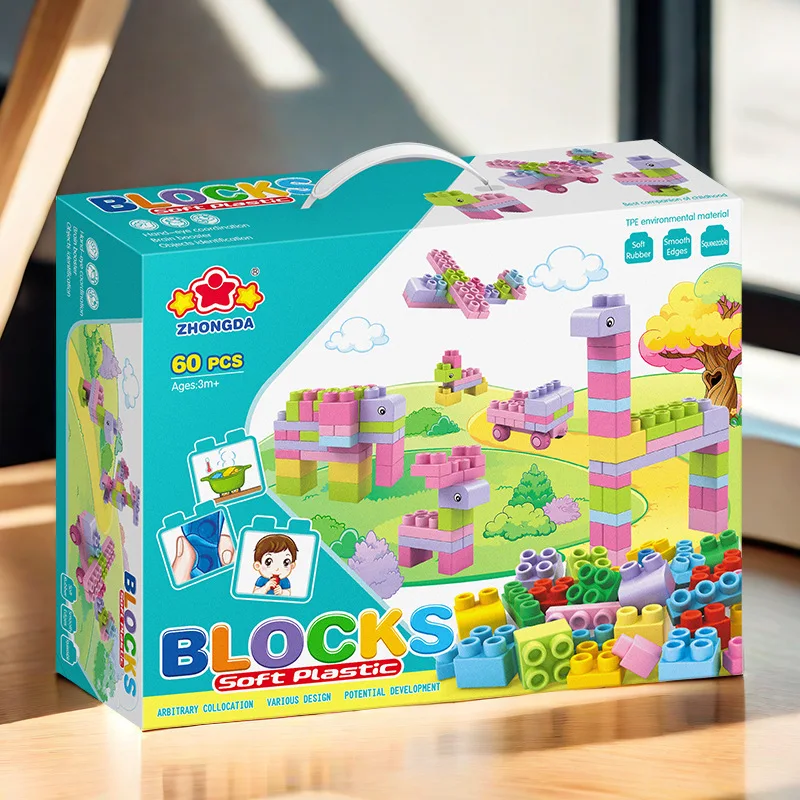 Boîte cadeau de jouets d'apprentissage en plastique souple, blocs de construction, cadeau, 0-3 ans, 527551, 40 pièces, 60 pièces