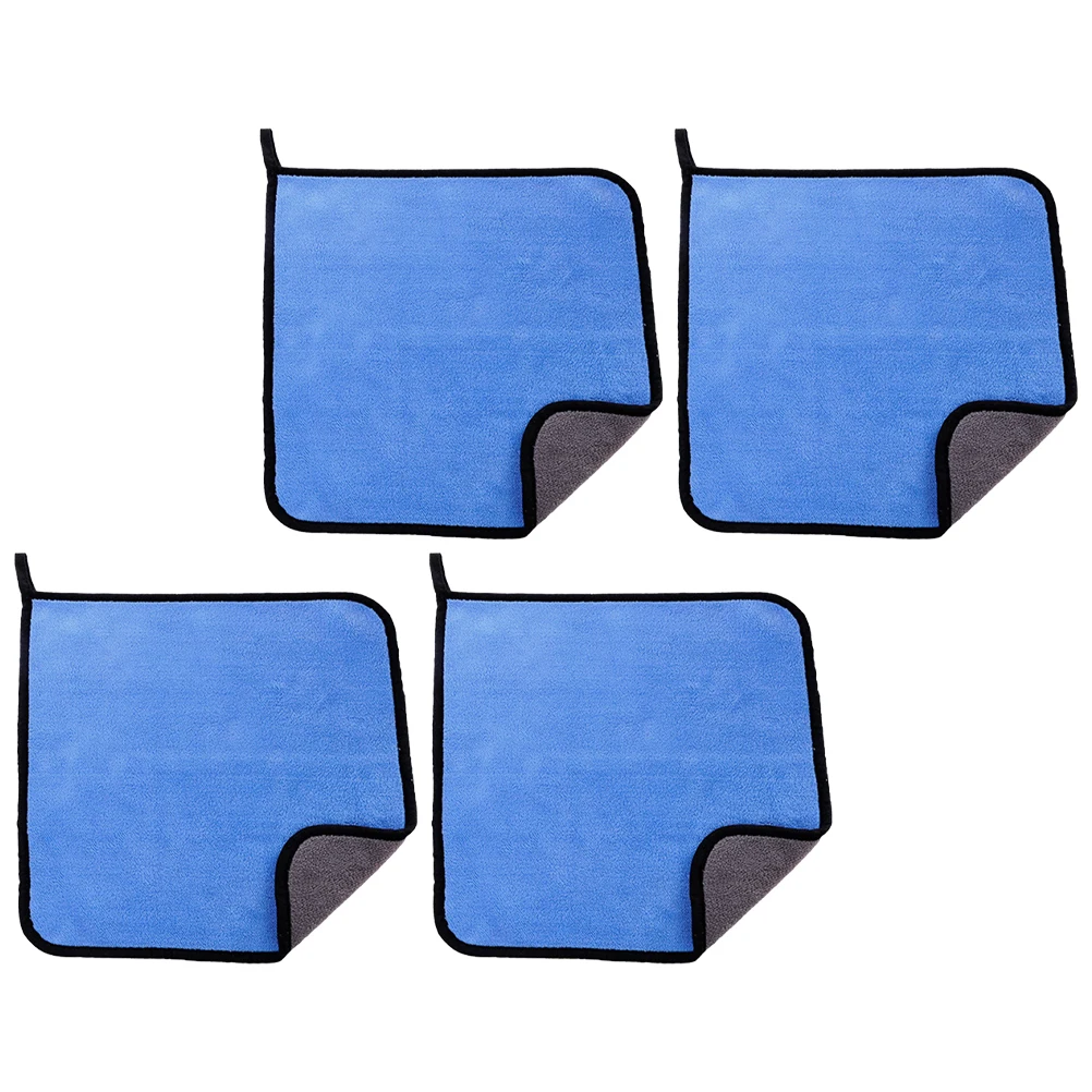 

4pcs Towels 30x30cm Blue 400g Coral Fleece Car Wash Drying Absorbent Cleaning Cloths Glass Vehicle