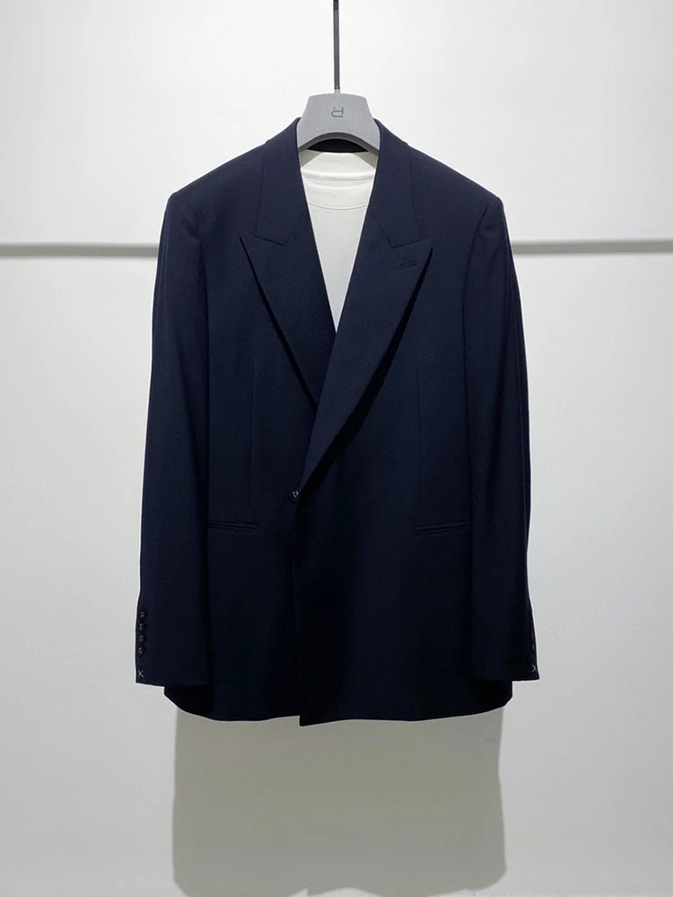 

New men's business casual solid color wool single button light luxury style simple lapel suit jacket