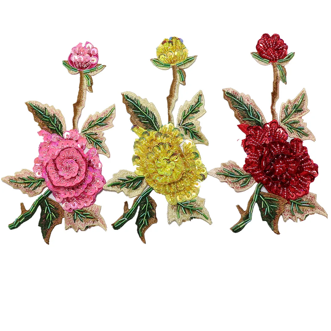 Hand-Nailed Beads Large Embroidery Flower Patch For Clothing Shoes And Hats DIY Accessories Decorative Hole Patch Applique