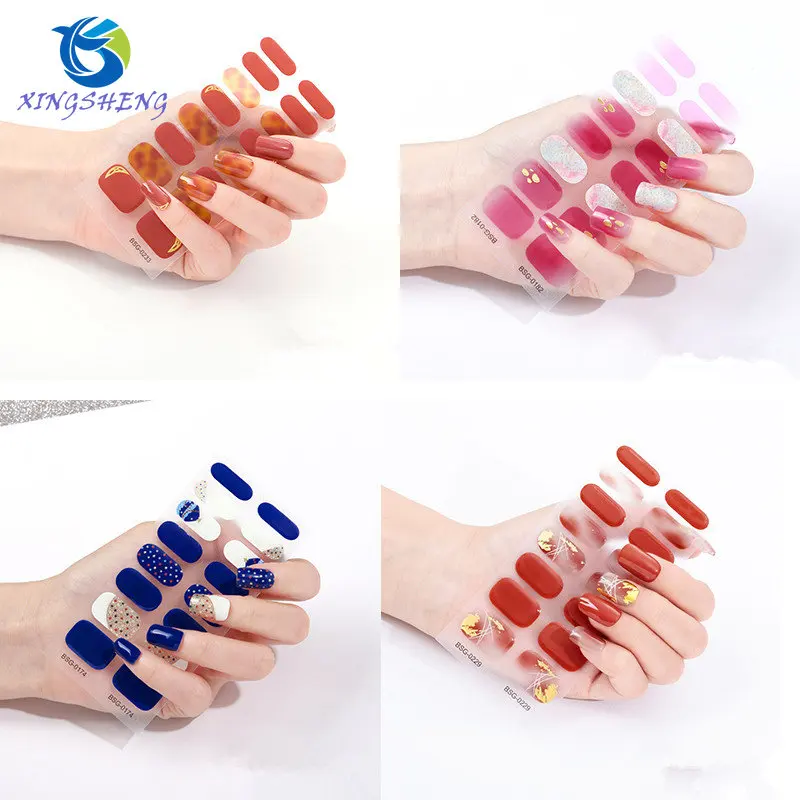 

16pcs New Semi Cured Nail Stickers Japanese and Korean Nail Stickers Accesories 3D Bronzing Phototherapy Nail Polish Glue Set