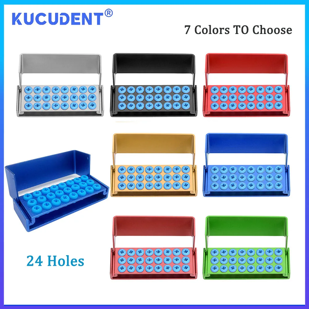 KUCUDENT 24 Holes Dental Burs Holder Block Autoclavable Dentistry Bur Organizer Box Sterilizer Case For High Speed and Low Burr