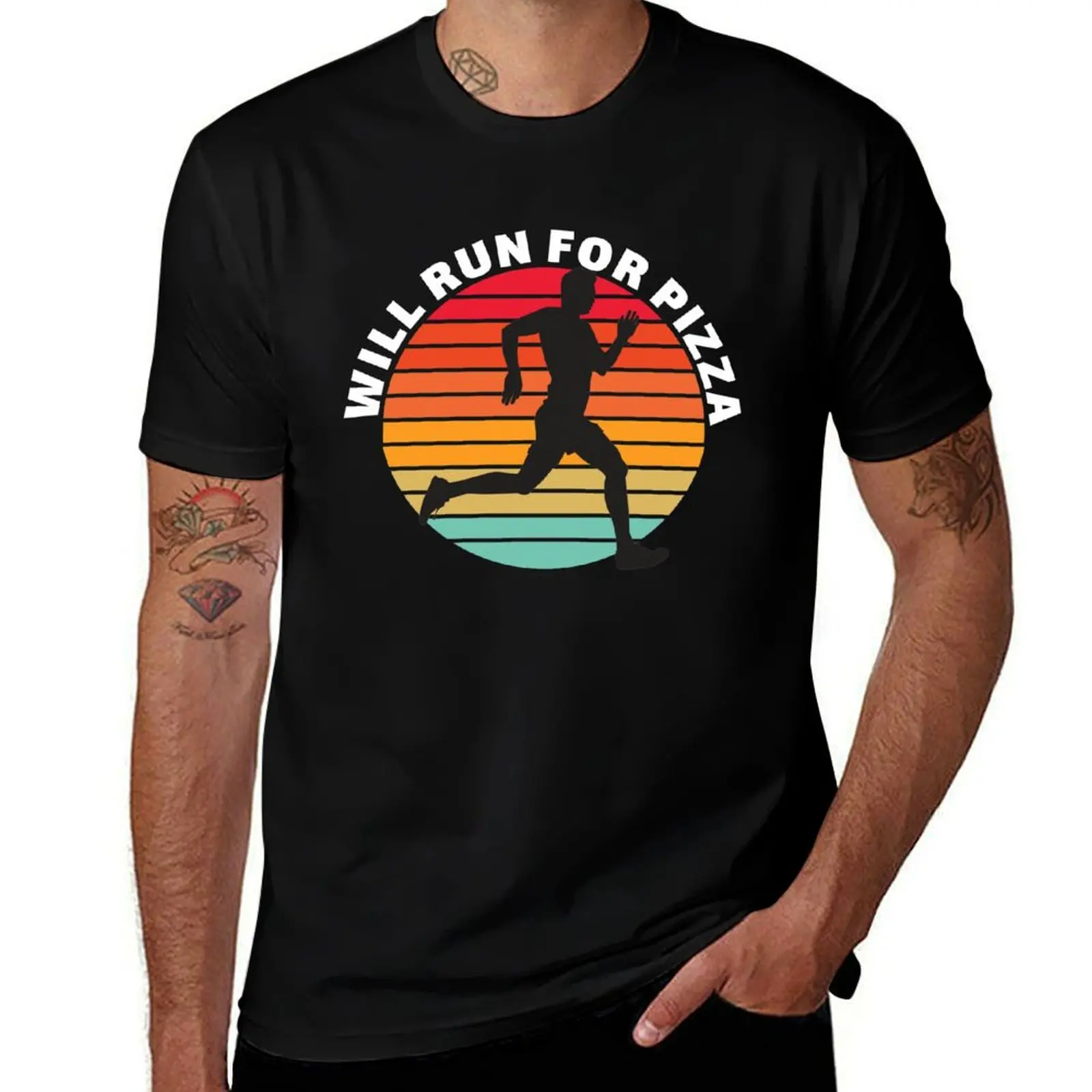 

will run for pizza T-Shirt essential t shirt fashion shirts sweat vintage graphic tee mens t shirts top quality