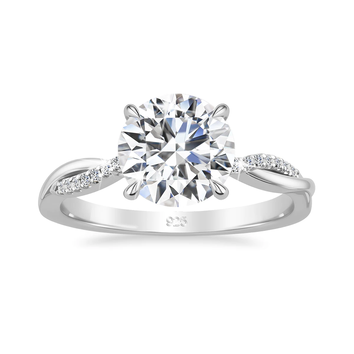 Zertifizierter runder Moissanit-Ehering für Damen aus massivem 925er Sterlingsilber, brillanter Verlobungsring, Brautschmuck-Set – Detail 4