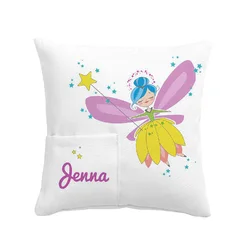Funda de almohada de lino con estampado para niños, cubierta de almohada con diseño de hada de los dientes, sublimación, bolsillos de 7,87x7,87 pulgadas, 20x20cm, 10 unids/lote por paquete
