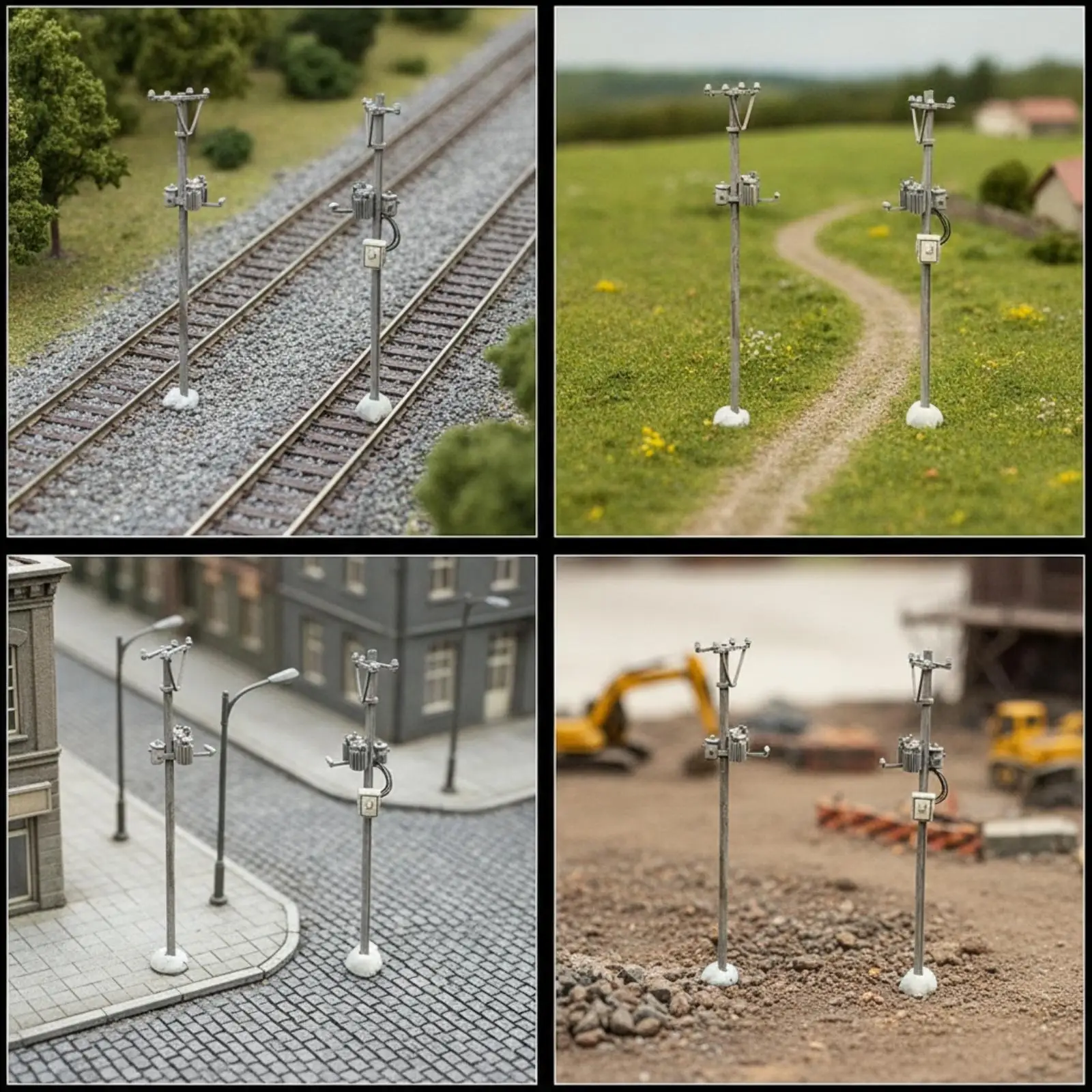 Hobby Grade Miniature Power Pole Kit for Railway Diorama Plastic Post with Weighted Base Display