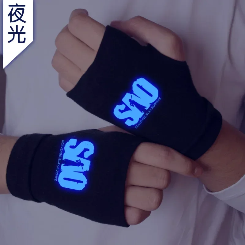 

Sword Art Online SAO Luminous Kirito Knitting Gloves Cotton Warm Half Finger Wrist Mittens Cosplay Accessory Props Gift Winter