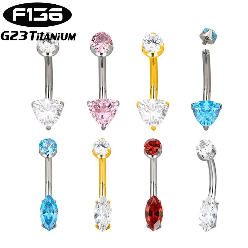1PC G23 Titanium Piercing Belly Button Ring Internal Thread Zircon Horse's Eye Navel Ring Barbell Ombligo Body Piercing Jewelry