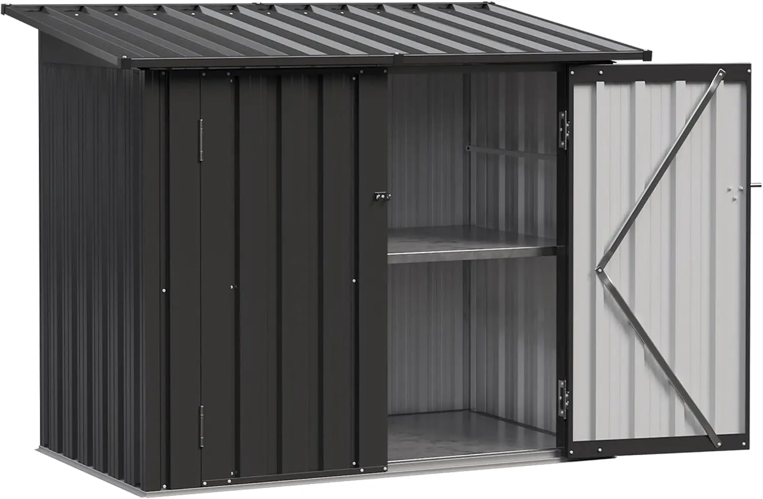 35 Cu Ft Outdoor Storage Cabinet Metal Storage Shed With Floor Shelf All Weather Storage Box Container Hydraulic Lid Lockable Doors For Patio Garden Garage Tools Backyard Deck, Black