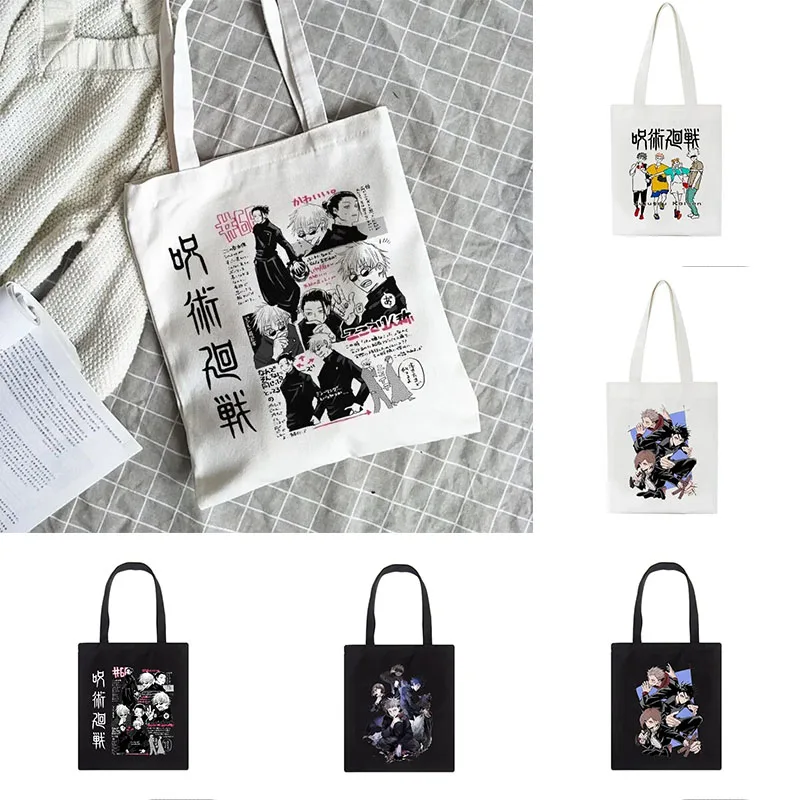 

Shoulder Bag Women Jujutsu Kaisen Canvas Bag Japanese Anime Women Ins Tote Harajuku Large Capacity Vintage Cartoon Shopper Bags