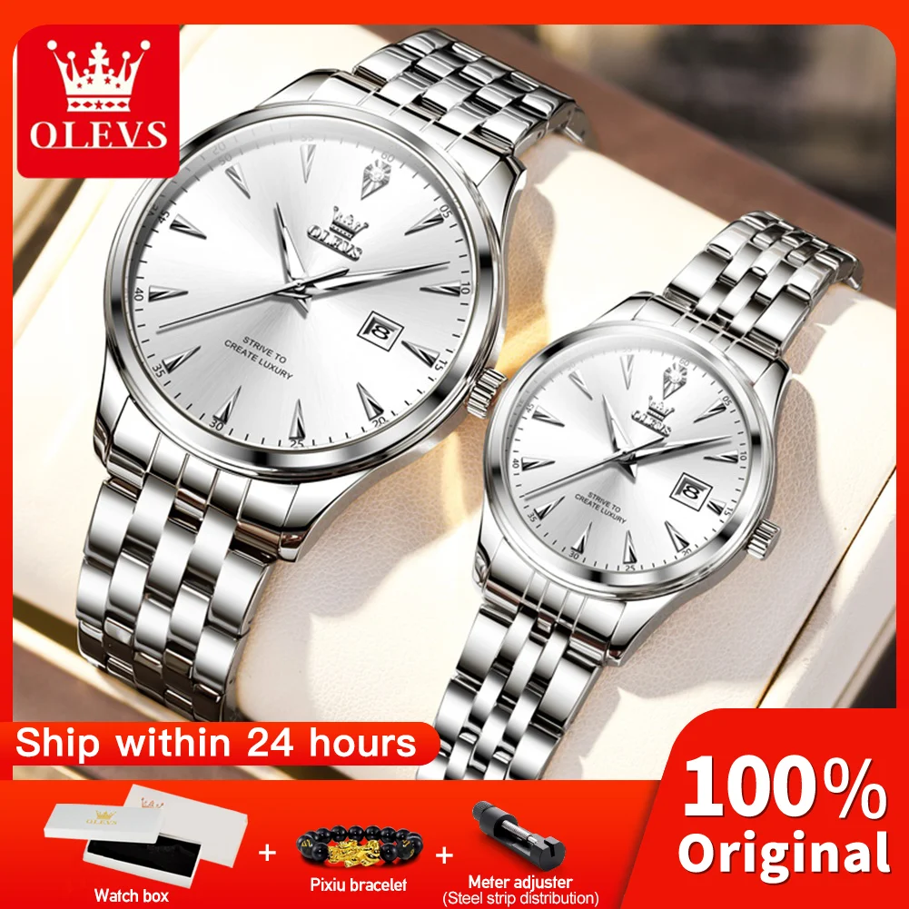 OLEVS 5598 Couple Watches Luxury Original Fashion Brand Waterproof Luminous Quartz Watch Single Calendar For Daily Date Sport