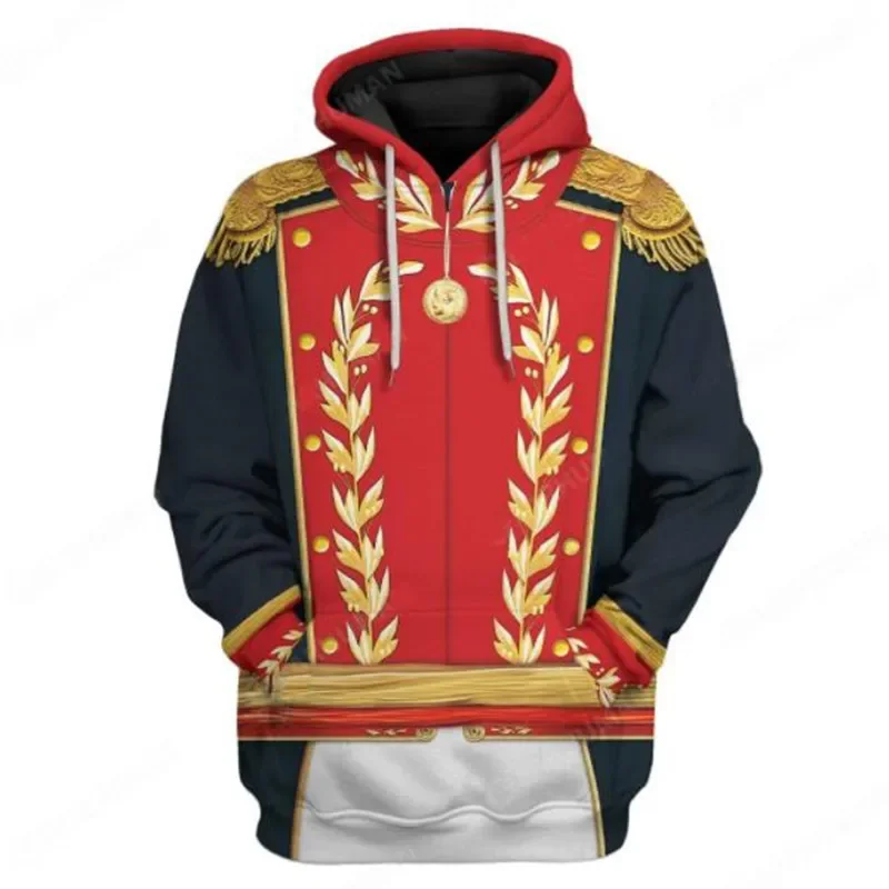 Sweat à capuche Napoléon rouge imprimé en 3D pour hommes, veste zippée, sweat-shirt d'Halloween, costume de cosplay, pull décontracté, haut, RZ2861, nouveau