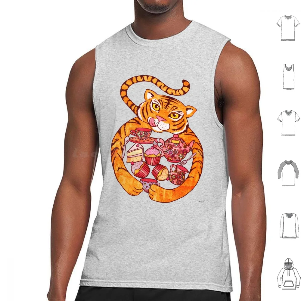 The Tiger Who Came To Tee Tank Tops Vest Sleeveless Micklyn Tiger Tea Teapot Cup Cute Kids Girl Cupcake Cake Fun Funky Girly