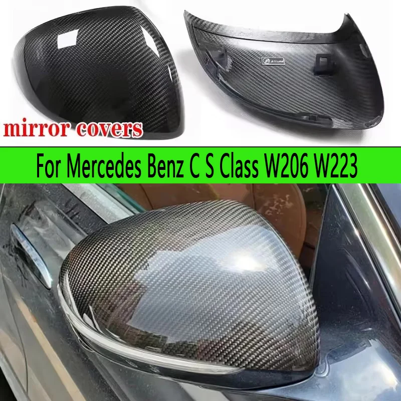 

For Mercedes Benz C S Class W206 W223 C200 C260 C300 Upgrade Shells Rearview Cap Dry Carbon fiber rear view mirror case cover