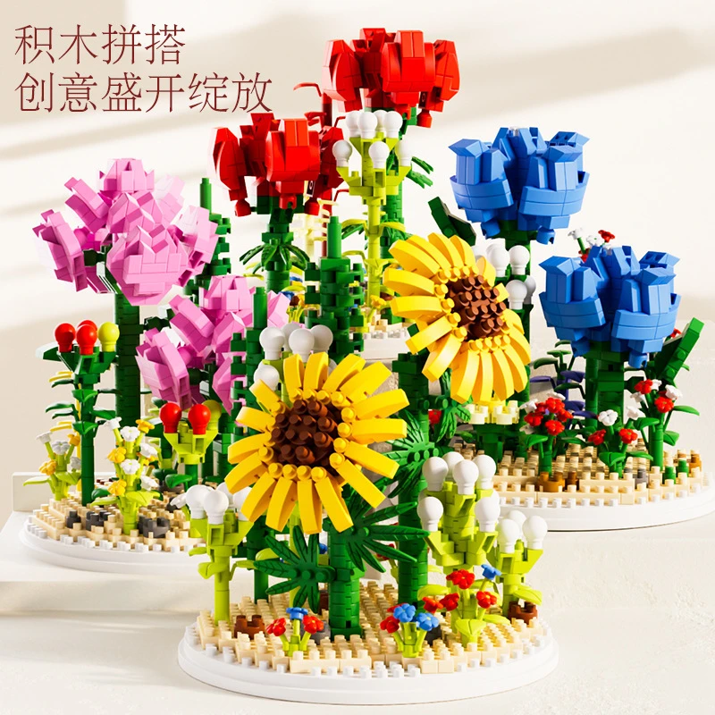 

Sunflower Rose Building Blocks Flower Bouquet Plant Bricks Hibiscus Lily Tulip Flower Plant DIY Bricks Girl Birthday Gift
