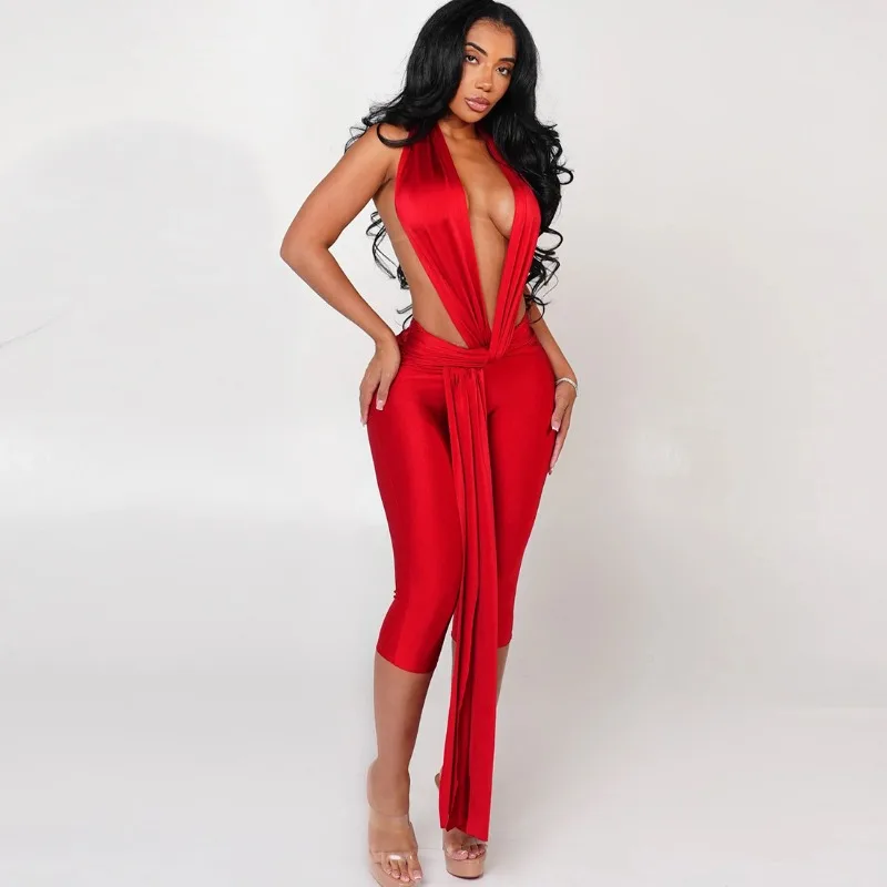 مثير الدانتيل متابعة قطعة واحدة الزي امرأة حللا ليلة خارج حفلة الرسن عارية الذراعين العميق الخامس الرقبة الهذيان ملابس للنادي Bodycon السروال القصير الشريط