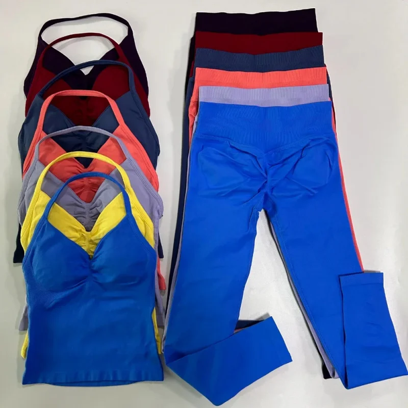 

Leggings Set Women Seamless Yoga Set Backless Tank Tops High Waist Scrunch Suit Fitness Clothing Scrunch Gym Sportswear