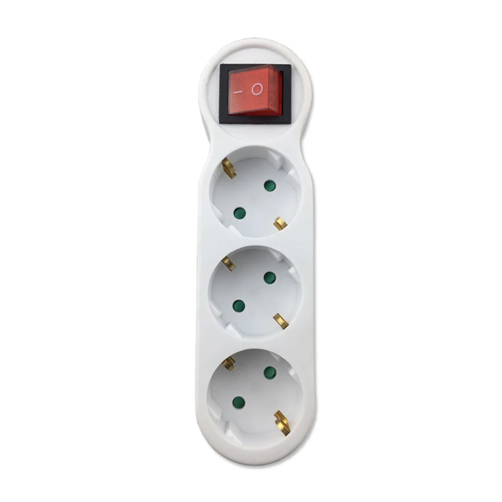 AC 110~250V 16A European Type Conversion Plug 1 To 3 Way EU Standard Power Adapter Socket EU Conversion Socket Plug With Switch
