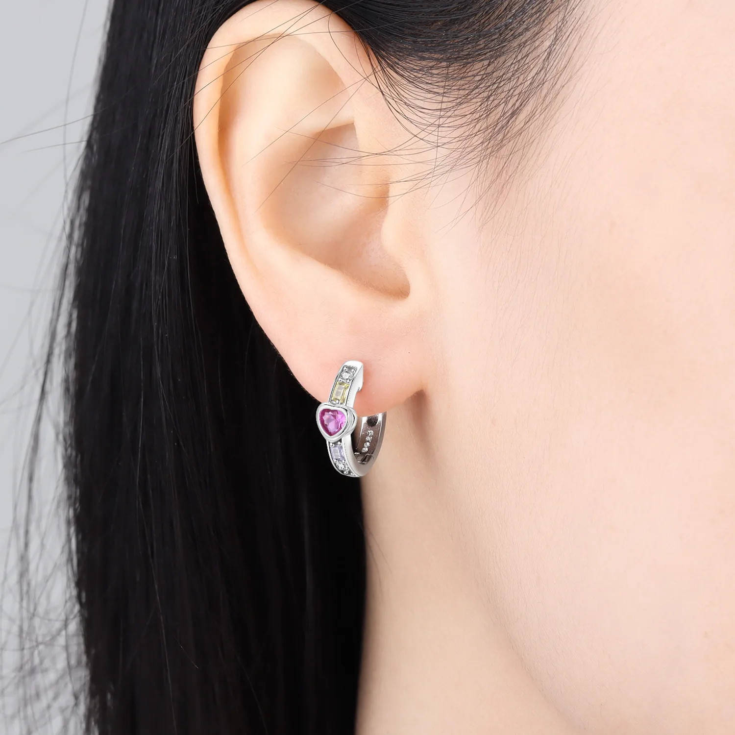 Orstarry S925 Sterling Silver Simple Pink Love Zircon Earrings Hoop Earrings Women Jewelry Original Party Anniversary Gift view 4