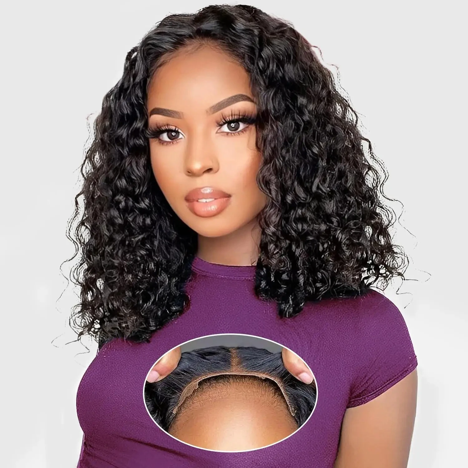 Short Deep Wave 13x4 Glueless Human Hair Wigs Ready To Wear 180 Density Curly Bob Lace Frontal Human Hair Wigs Pre Cut For Women