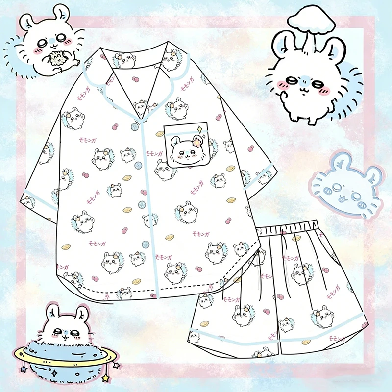 

Пижама Y2K Kawaii Usagi с коротким рукавом, милый комплект пижам Chiikawa Hachiware, летняя домашняя одежда с мультяшным принтом, комплект для девочек для дома и улицы