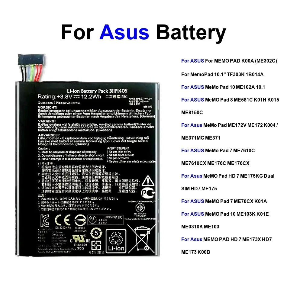 

B11P1405 C12P1301 C11P1330 For Asus Memo Pad HD K00a Me172v 8 10 10.1 7 Me173x Me175kg Me70cx Me7610c Battery 3090-6560Mah