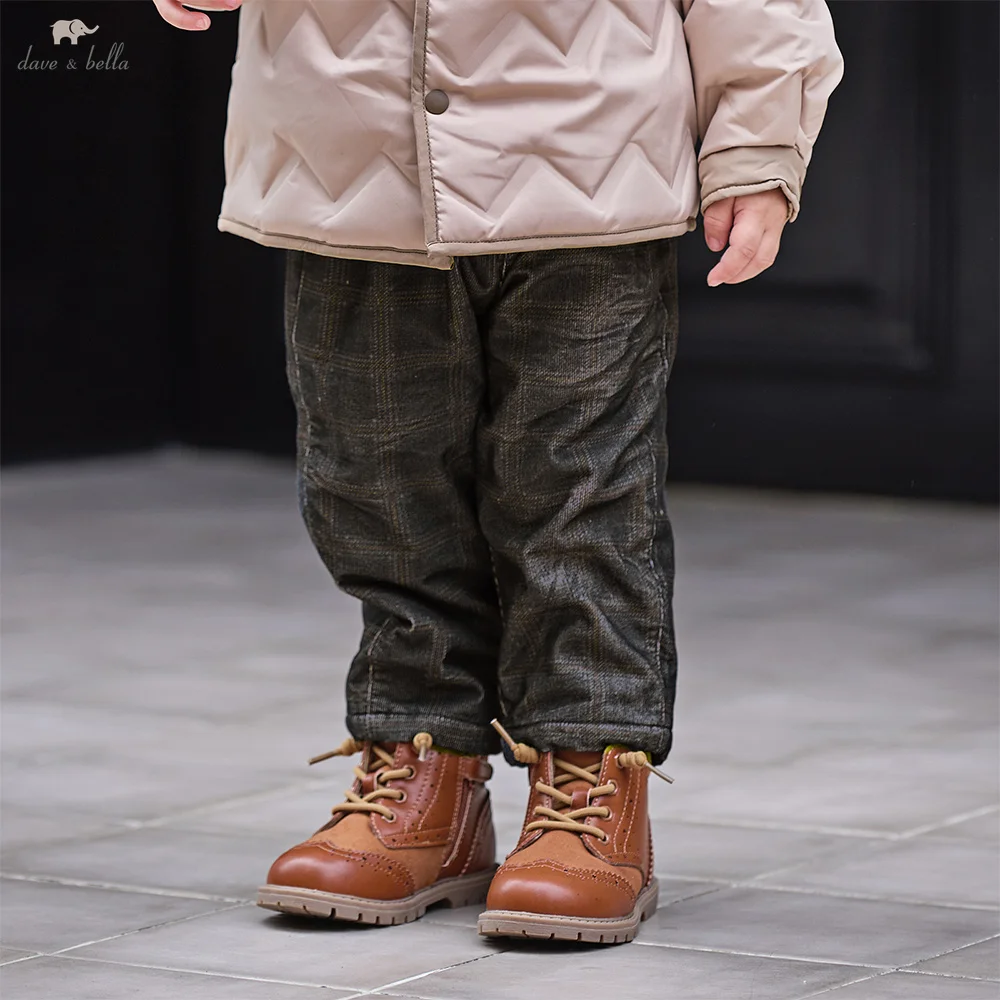 

Dave Bella Children Pants Autumn Winter Boys Thick Warm Trousers Checkered Elastic Waist Plush Outerwear Kids Clothing DB4253882