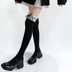 Sweet Girls Long Socks Stockings Women Bandage Ribbon Bow Knee High Socks Thigh High Stockings Lolita Lace Ruffle Socks Stocking