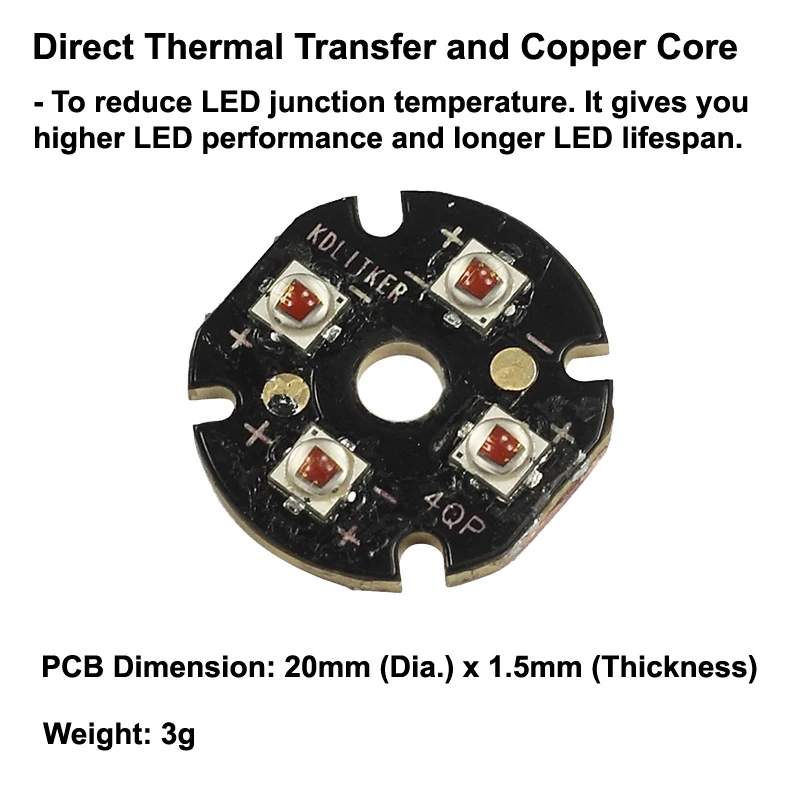 Imagem -02 - Quad Xp-e2 Âmbar 585nm Smd 3535 Led Emissor em 20 mm Dtp Cobre Mpcb Paralelo com Lentes Lanterna Faça Você Mesmo Jade Tocha Luz