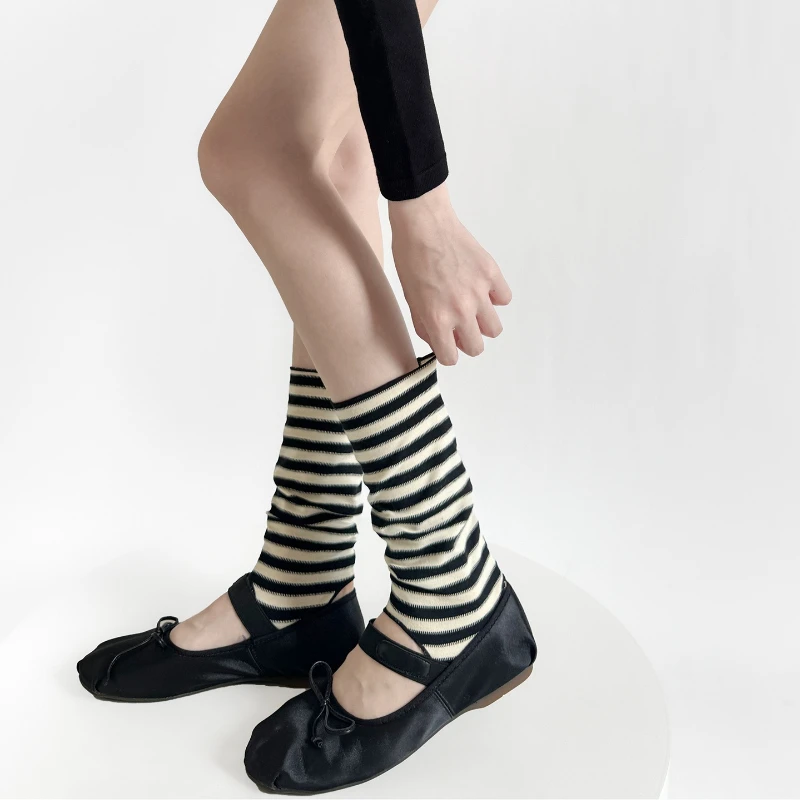 Multicolor Striped Leg Warmers Women Autumn Retro Foot Cover Long Socks College Style Black and White Striped JK Girls Leg Cover