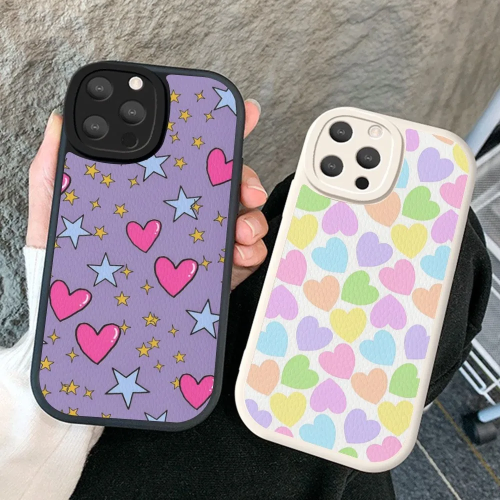 

Fashion Love Heart Phone Case Hard Leather For iPhone 14 13 12 Mini 11 14 Pro Max Xs X Xr 7 8 Plus 6 6s