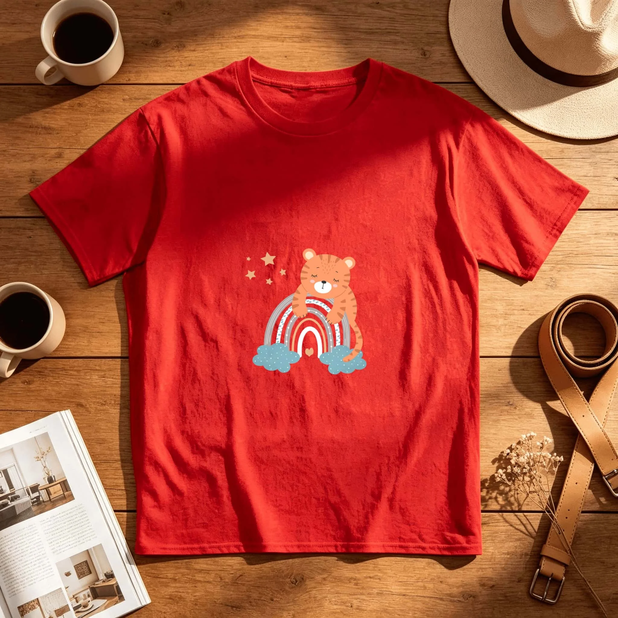Solitary Tiger With French Text Design Oversized Loose Fit Crewneck Tee