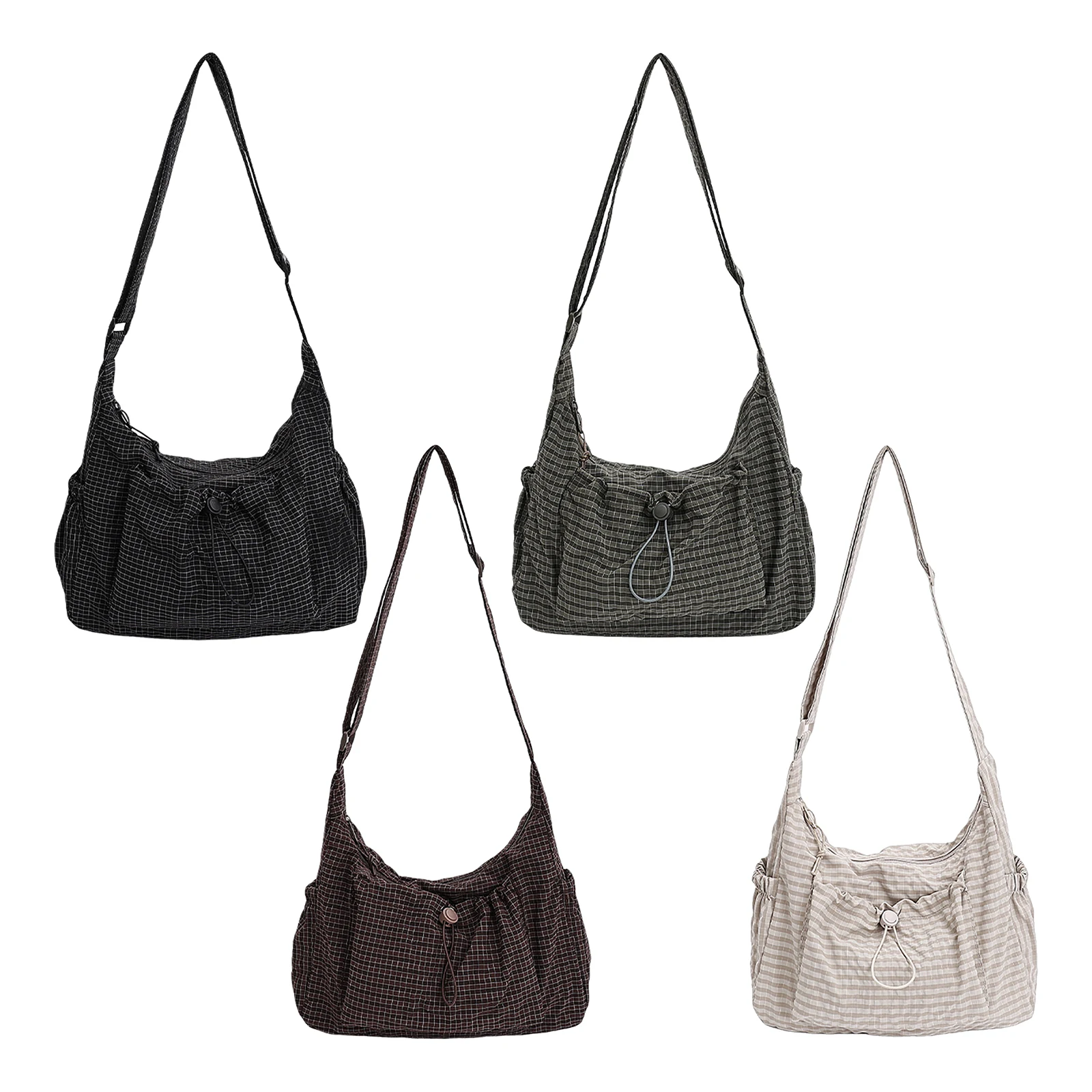 

Женская клетчатая сумка-слинг из нейлона на шнурке, вместительная стильная сумка-тоут в клетку, сумка для покупок и свиданий