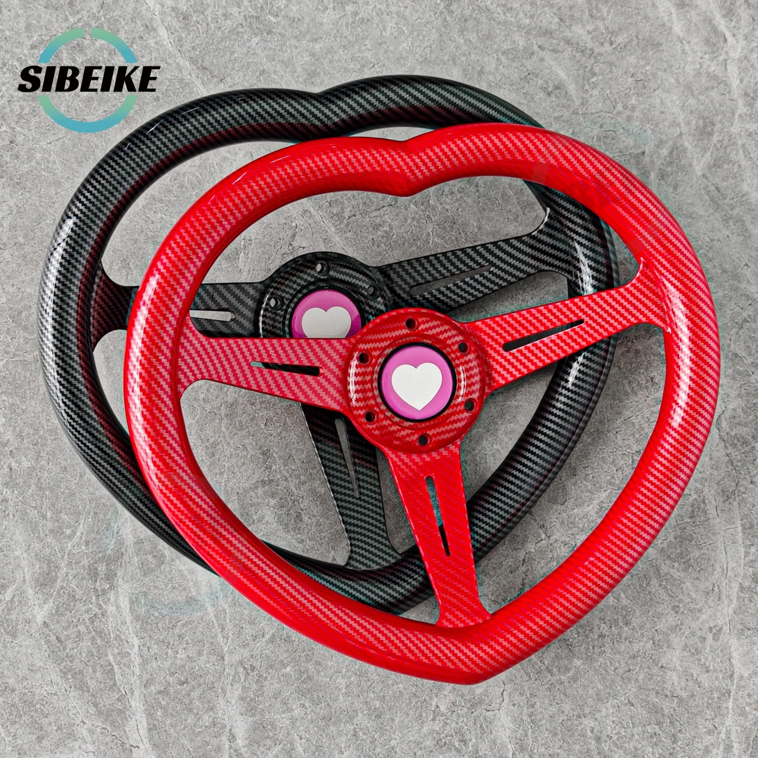 Volante JDM con forma de corazón de película de carbono, volante deportivo Universal de plato profundo de 13,5 pulgadas