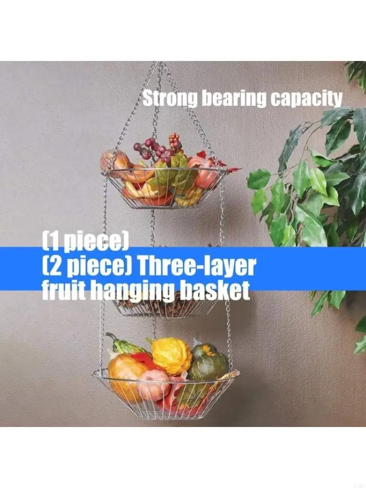 3 Layer Hanging Storage Solution for Fruits Vegetables in Kitchen Bathroom Garden with Adjustable Height and Rusts Proof Metal