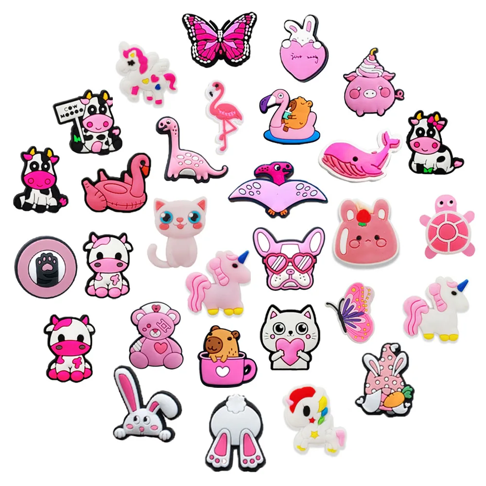 Random 10-30Pcs Pink Animals Series Shoe Charms For Sandals,Shoe Decoration Accessories Shoe Pins Great Gift For Men Women
