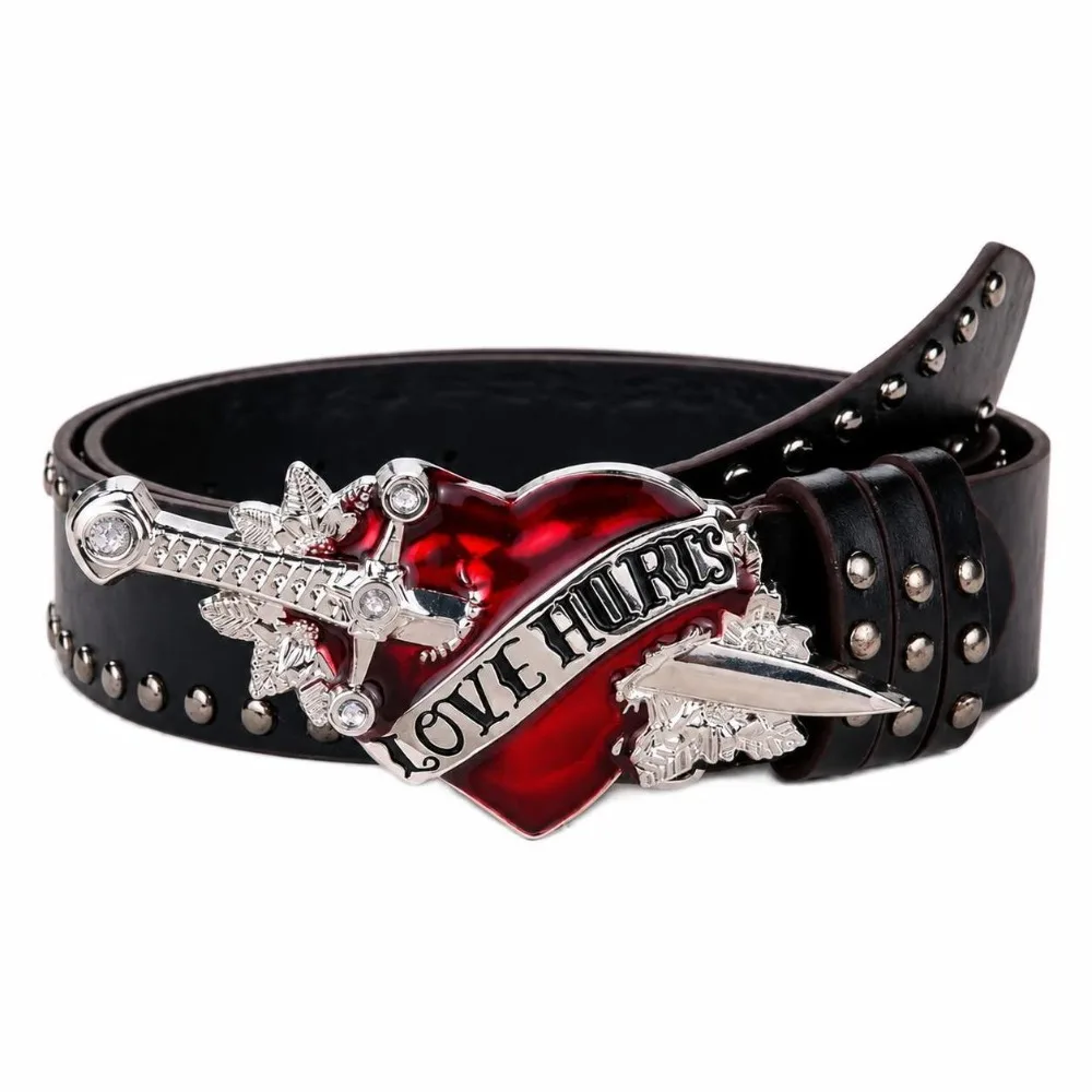 1Pcs Durable Leather Sword Belt Red Heart Adjustable Buckle Punk Belt Sword Design Fashion Waistband for Women Unisex