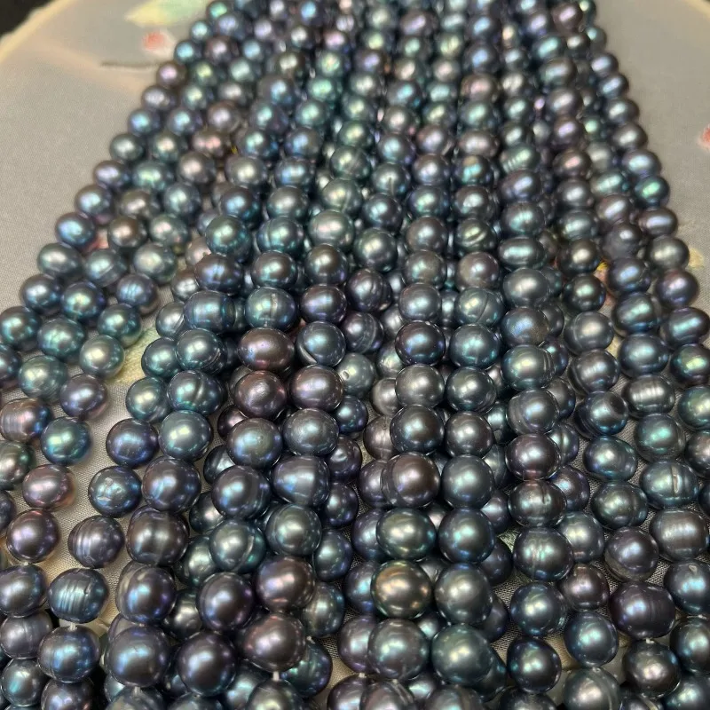 

Natural 7-8mm Round Beads with Growth Patterns, Peacock Green Pearls, Bulk Beads, DIY Semi-finished Products