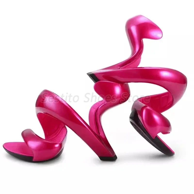Summer Bottomless Women Sandals Sexy Open Toe Snake Shape Thick Heel Slippers Fashion Party Nightclub High Heels Female Shoes