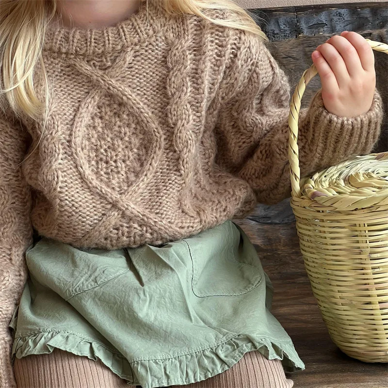 Autumn 2023 children lazy loose Fried Dough Twists sweater boys and girls autumn and winter vintage sweater knitwear