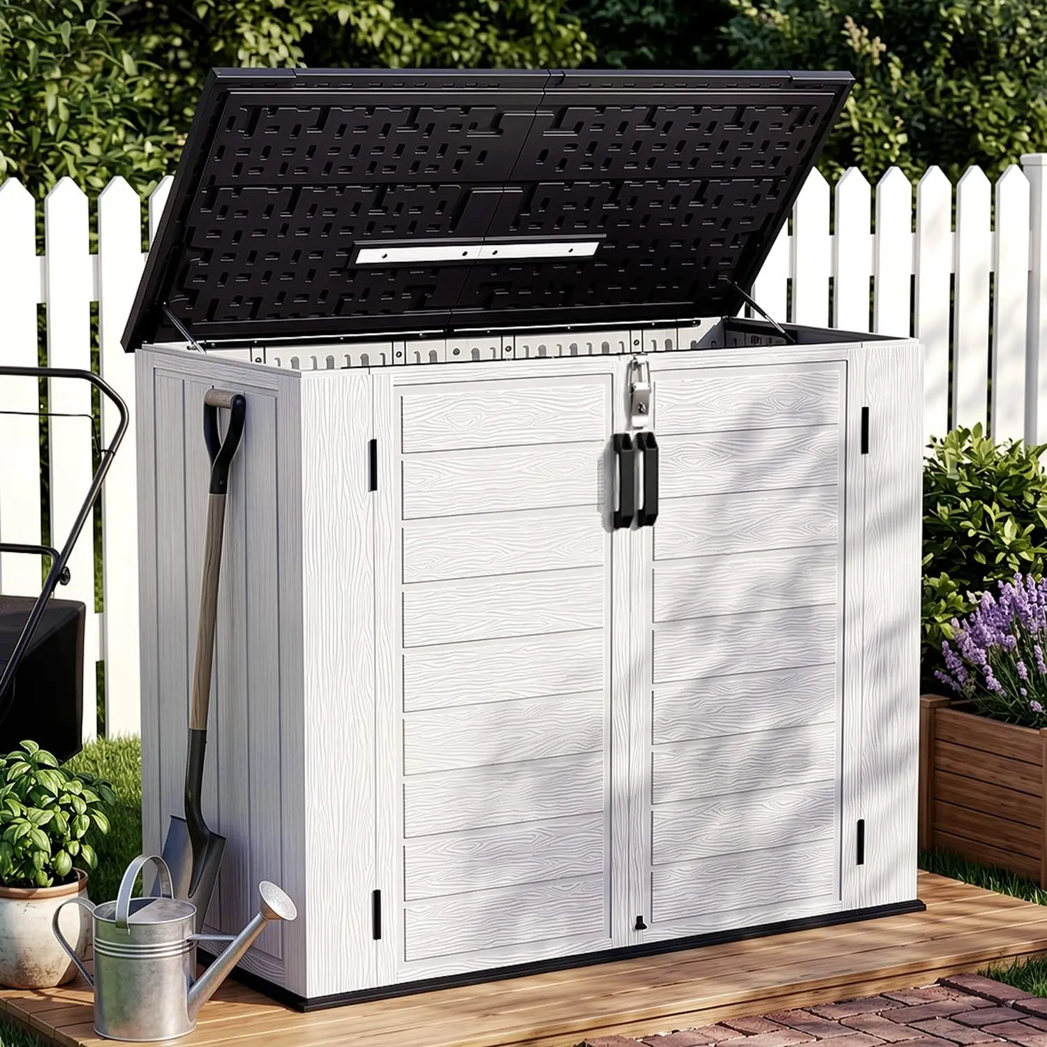Outdoor Storage Shed Resin Waterproof Cabinet Patio Garden Large Deck Box Smooth Opening Lid Windproof Uv Resistant Backyards Sh