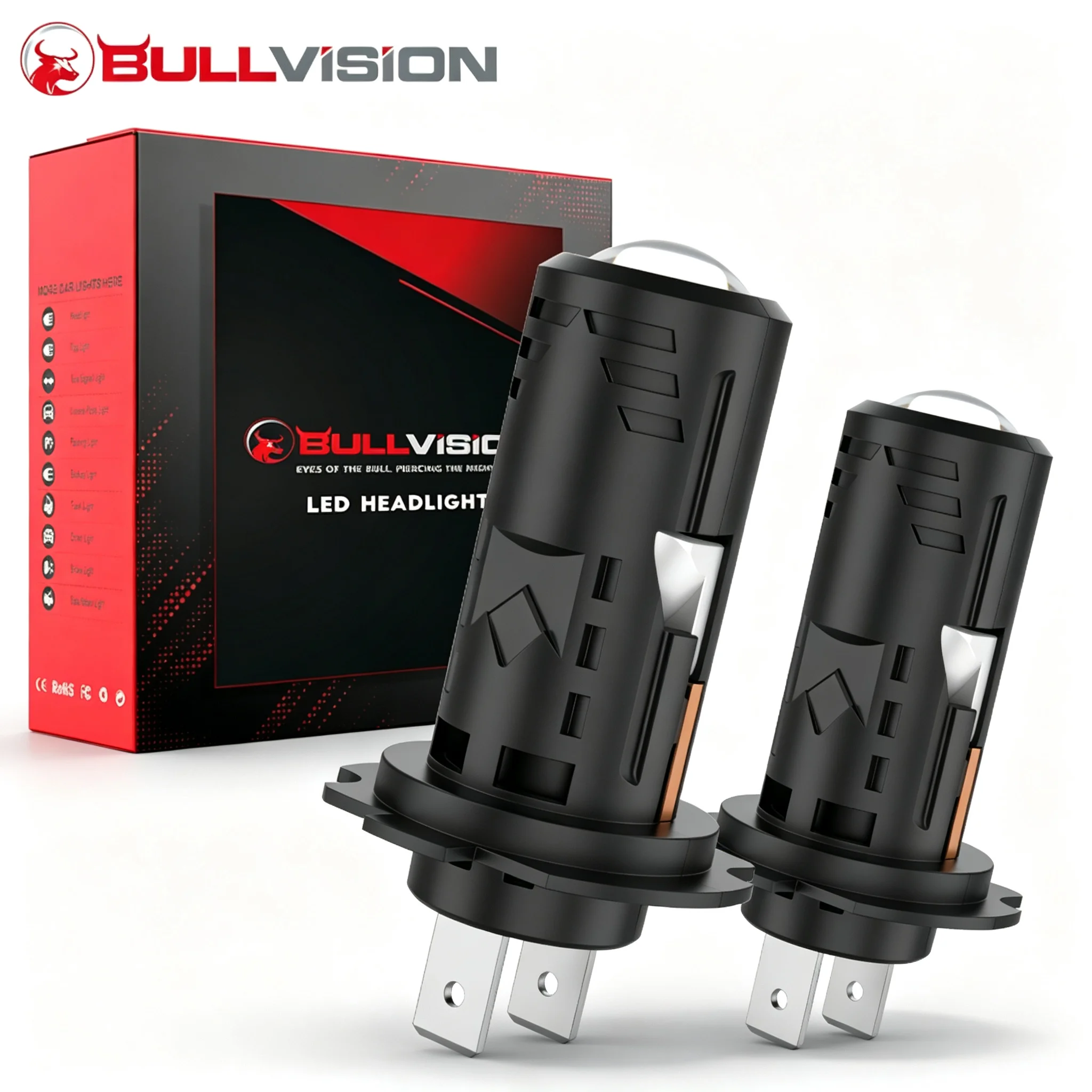 Bullvision H7 LED 360 2PCS 7035 CSP 12V 2PCS CANBUS Car Lights STG Hi/Lo Beam 1:1 Mini Headlight PTF Ice Bulb Auto Fog Lights