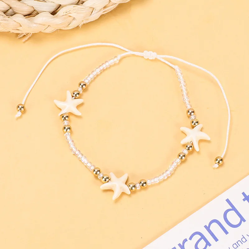 

Simple Beaded Weaving Adjustable Starfish Anklets For Women Rope Chain Ankle Bracelet Beach Jewelry Summer Accessories