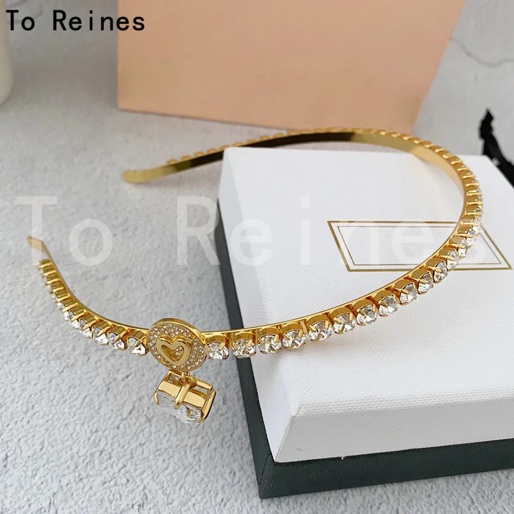 Fashion Brand Designer Lovely Gold Large Crystal Hair Hoop Luxury  Jewelry Vintage HairBand Women High Quality Hair Accessories