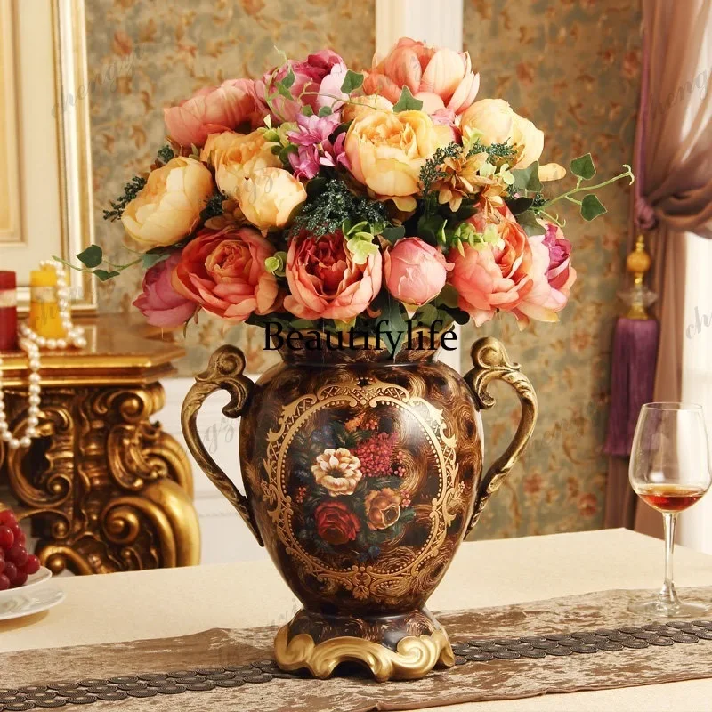 MM182 European ceramic vase ornament living room retro creative simulation dried flower large flower arrangement device