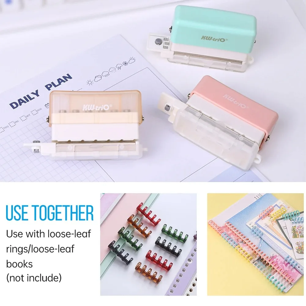 6-Hole Paper Punch Handheld Mini Puncher Support Multiple 20/26/30 Hole Punching 5.5mm Aperture for A4 A5 B5 Notebook