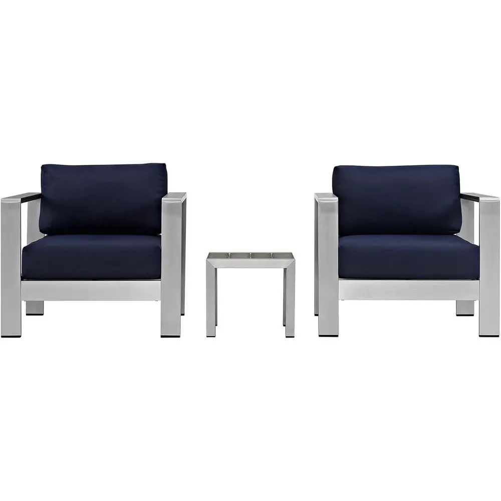 

3-Piece Silver Navy Outdoor Patio Furniture Set