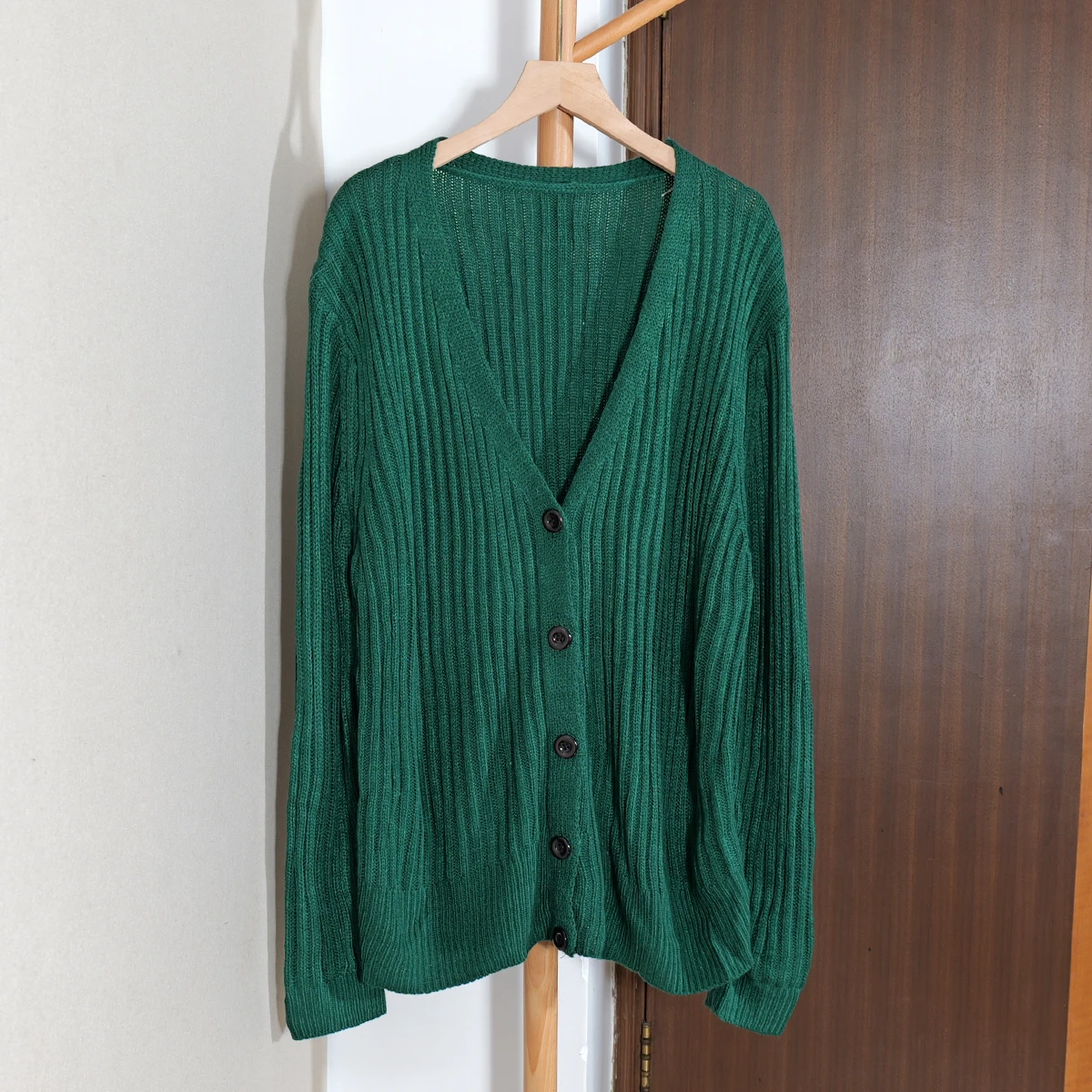 

Spring Autumn New Arrival Women's Long Sve Loose V-Ne Color Open Cardigan Single Button Sweater Outerwear Versatil...